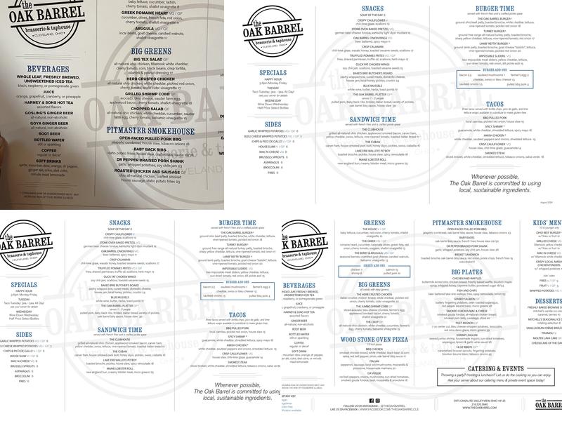 The Oak Barrel Menu