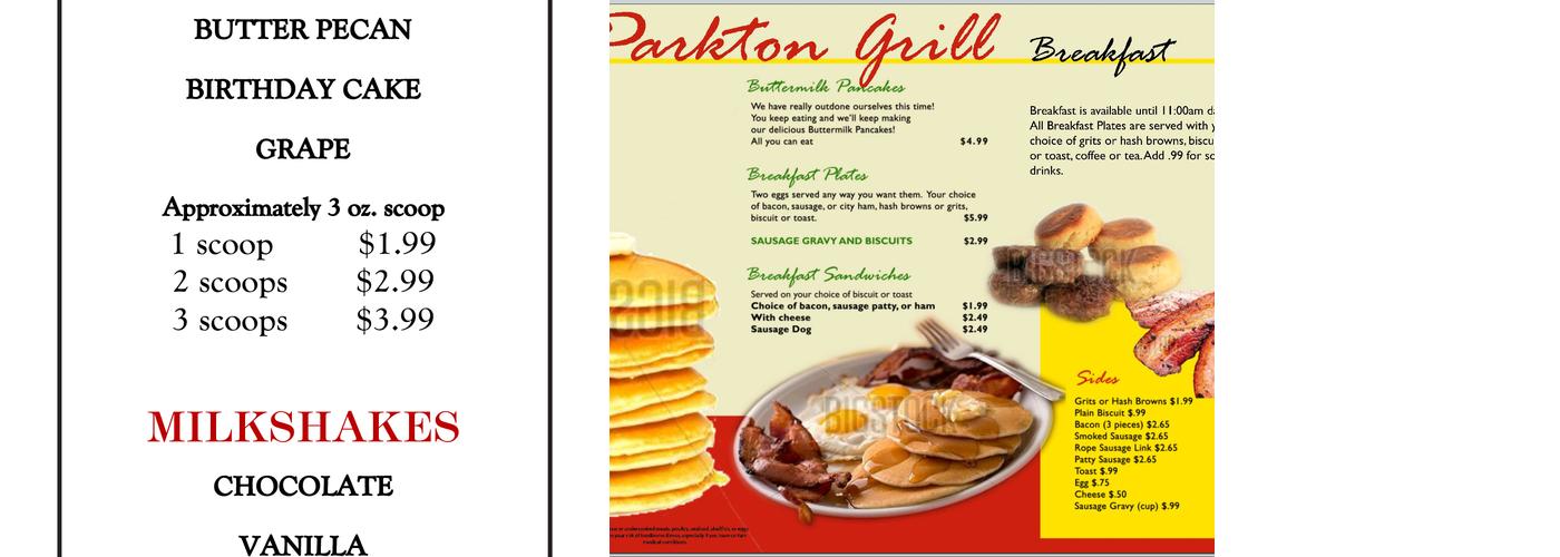 Parkton Internet Cafe Menu