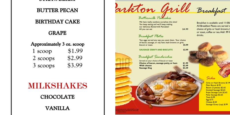 Parkton Internet Cafe Menu