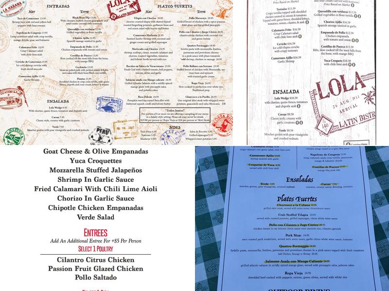 Lola Latin Bistro Menu