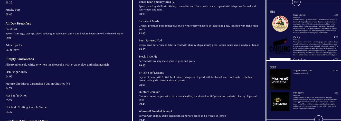 The Spangled Bull Menu