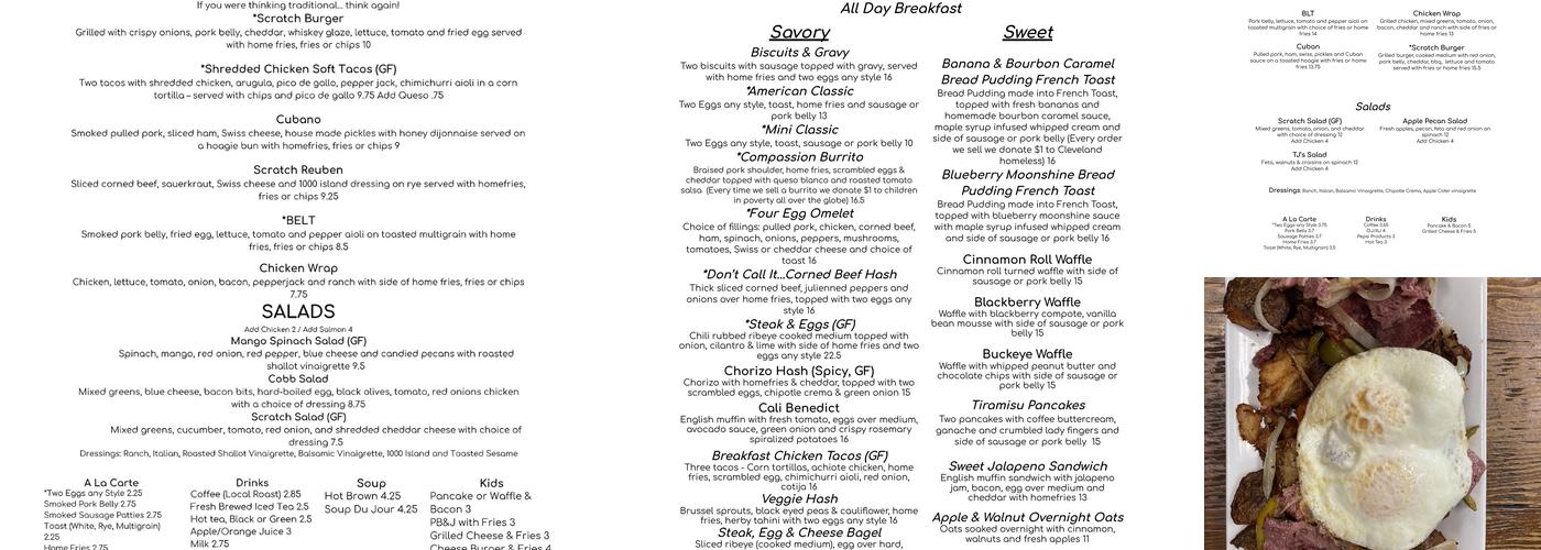 Scratch Restaurant Menu