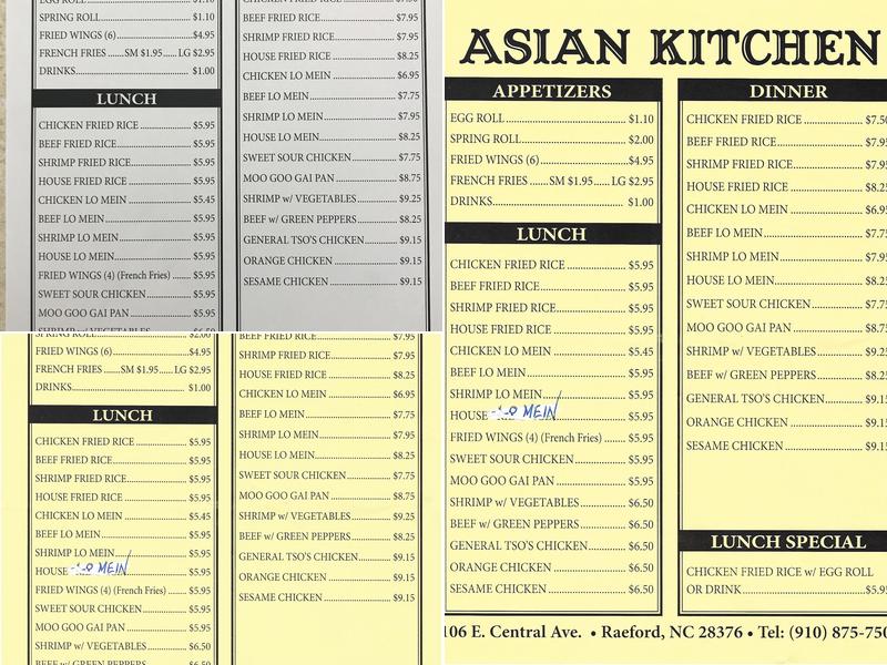 Asian Kitchen Menu