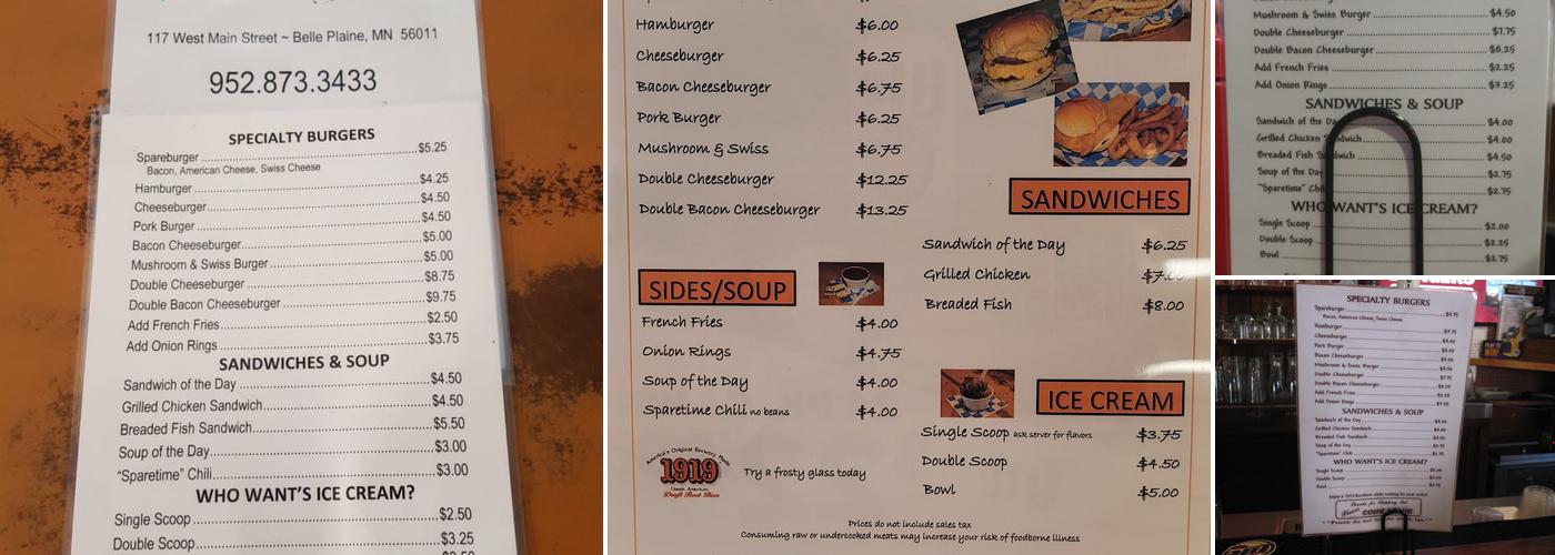 Sparetime Tavern Menu