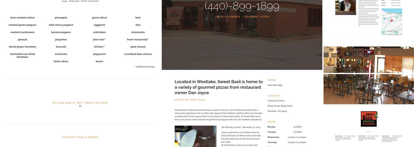 Sweet Basil Neapolitan Style Menu