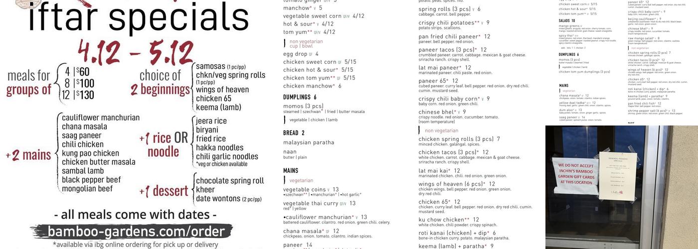 Inchin's Bamboo Garden Menu