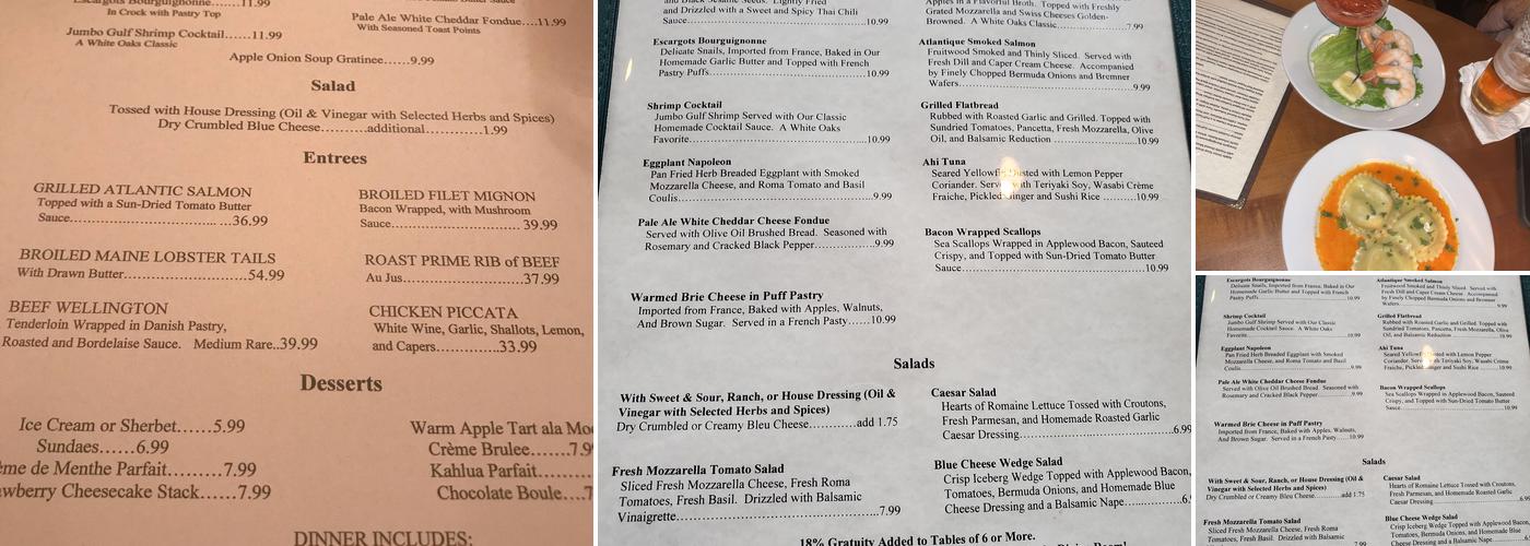 White Oaks Restaurant Menu