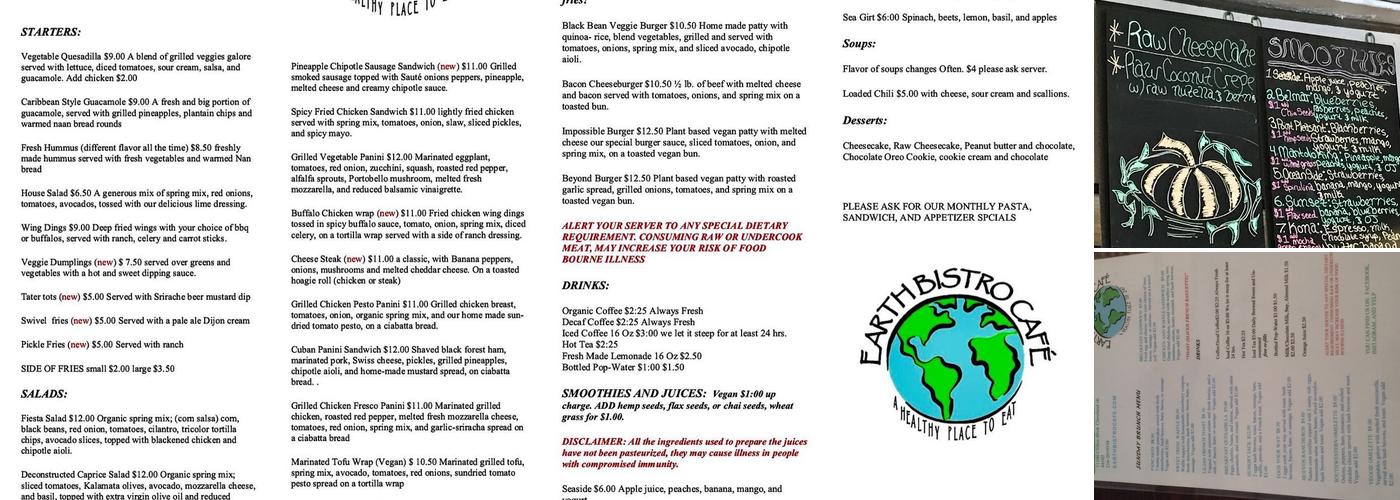Earth Bistro Cafe Menu