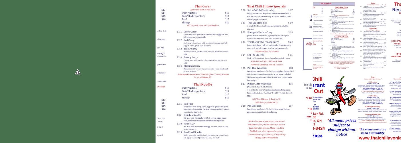 Thai Chili Menu