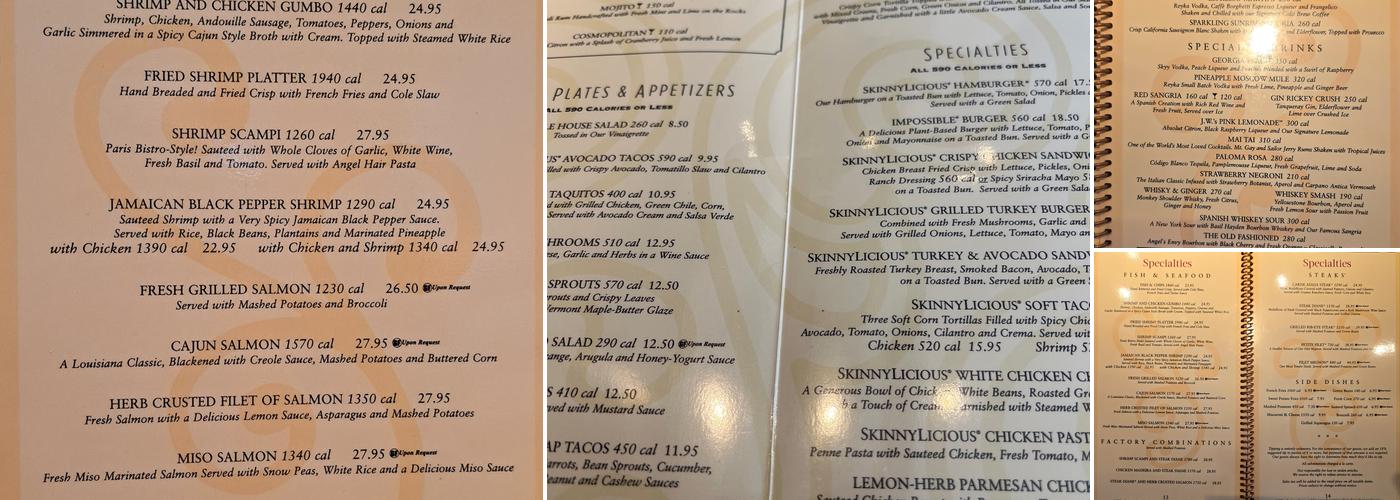 The Cheesecake Factory Menu