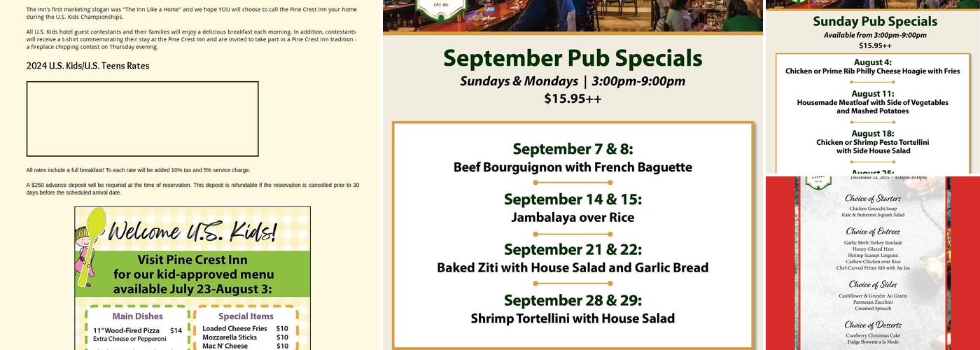 Pine Crest Inn Menu