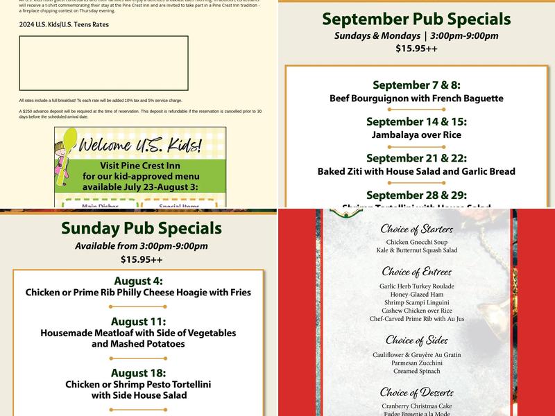 Pine Crest Inn Menu