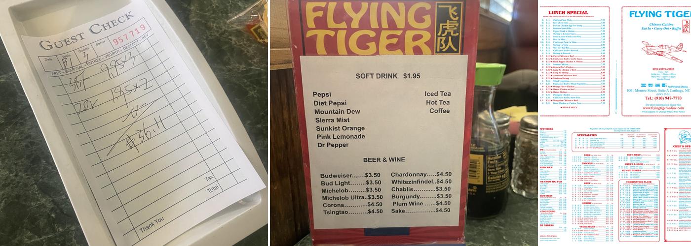Flying Tiger Menu