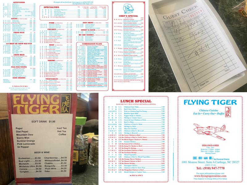Flying Tiger Menu