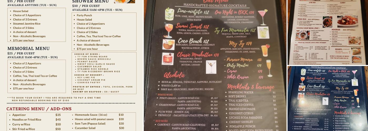 Ty Fun Thai Bistro Menu