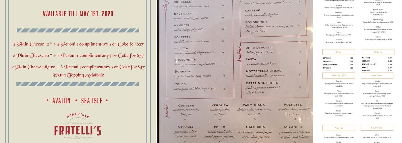 Fratelli's Wood-Fired Pizzeria - Sea Isle City Menu