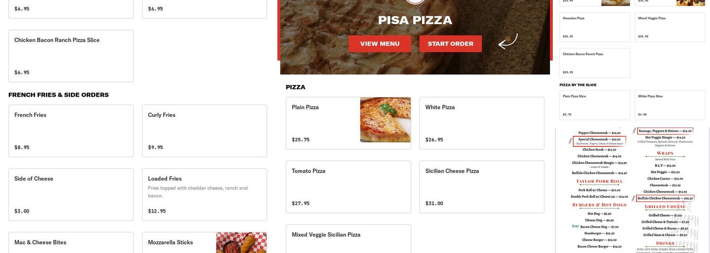 Pisa Pizza Menu