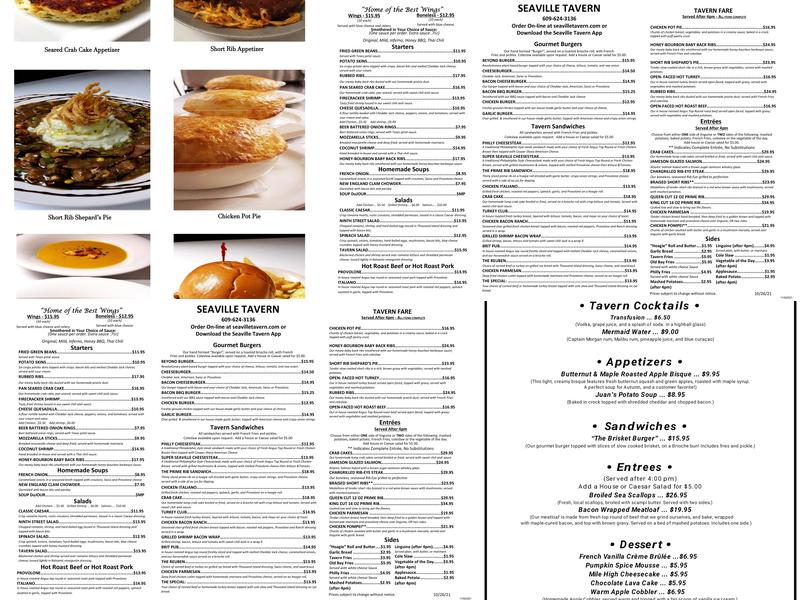Seaville Tavern Menu