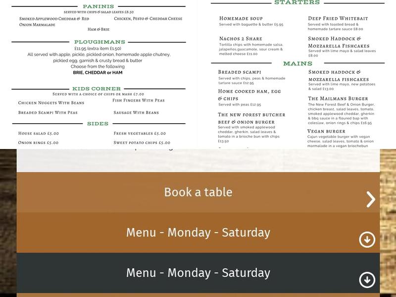 The Mailmans Arms Menu