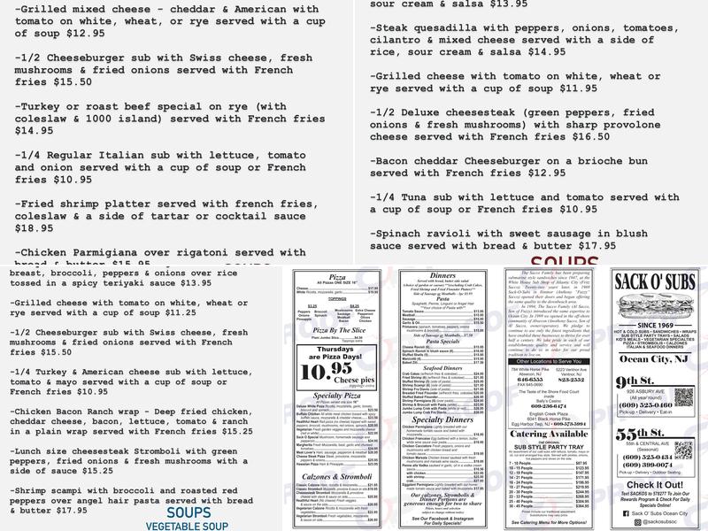 Sack O' Subs Menu