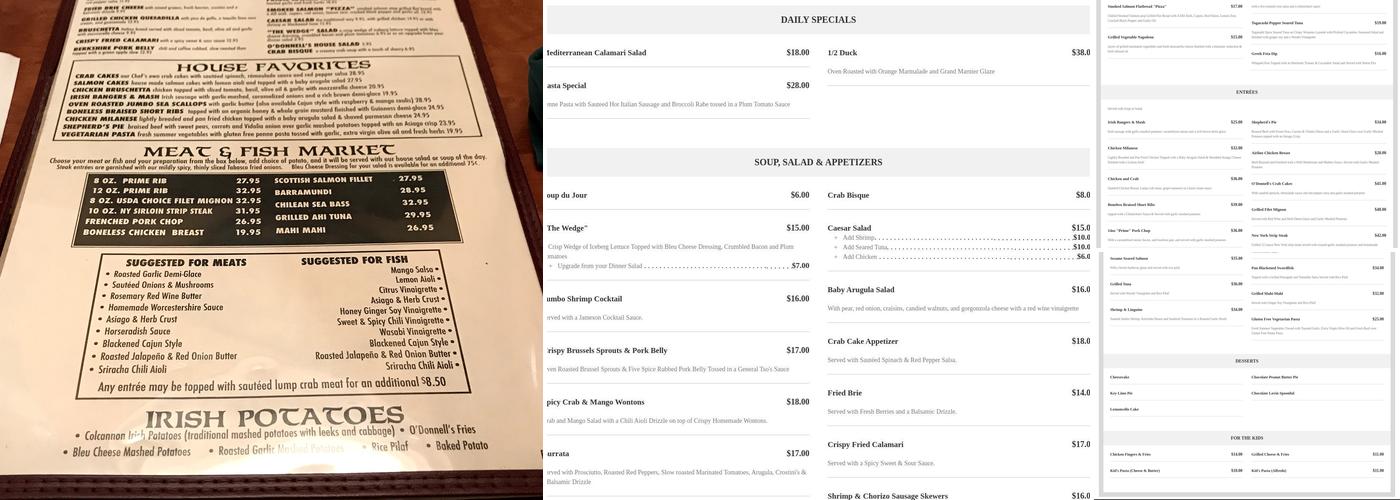 O'Donnell's Pour House Menu