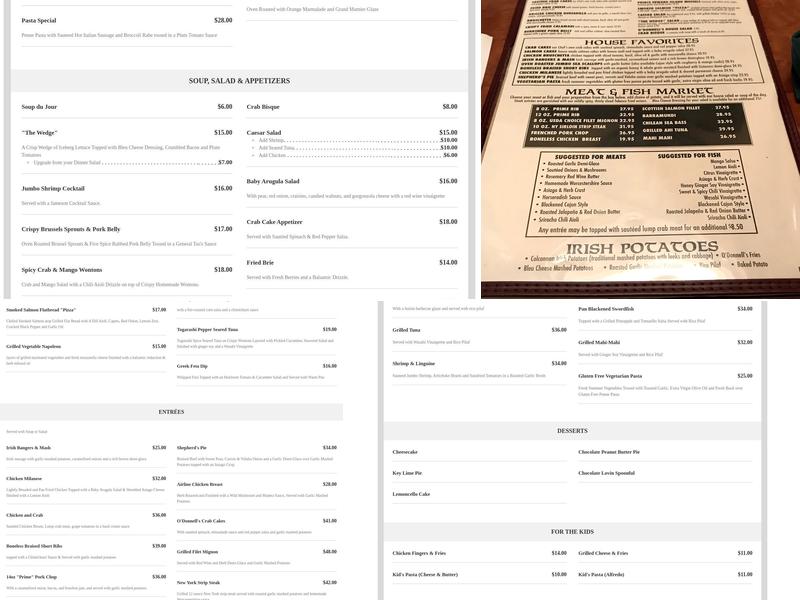 O'Donnell's Pour House Menu