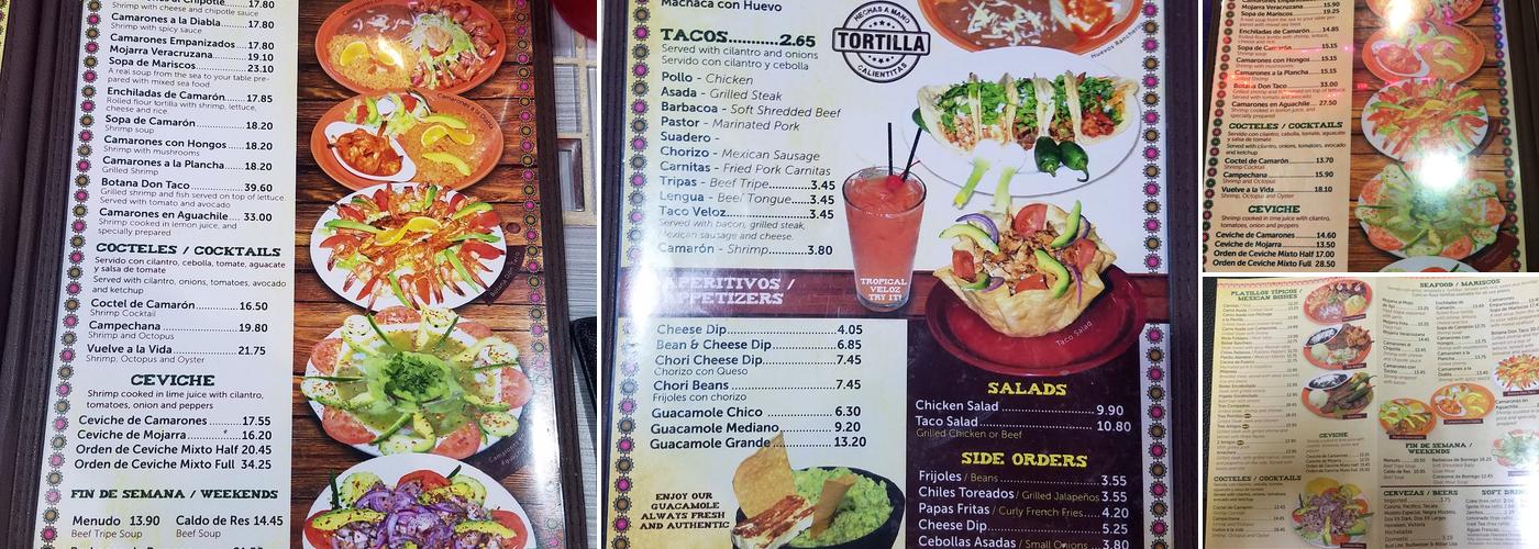 El Taco Veloz Menu