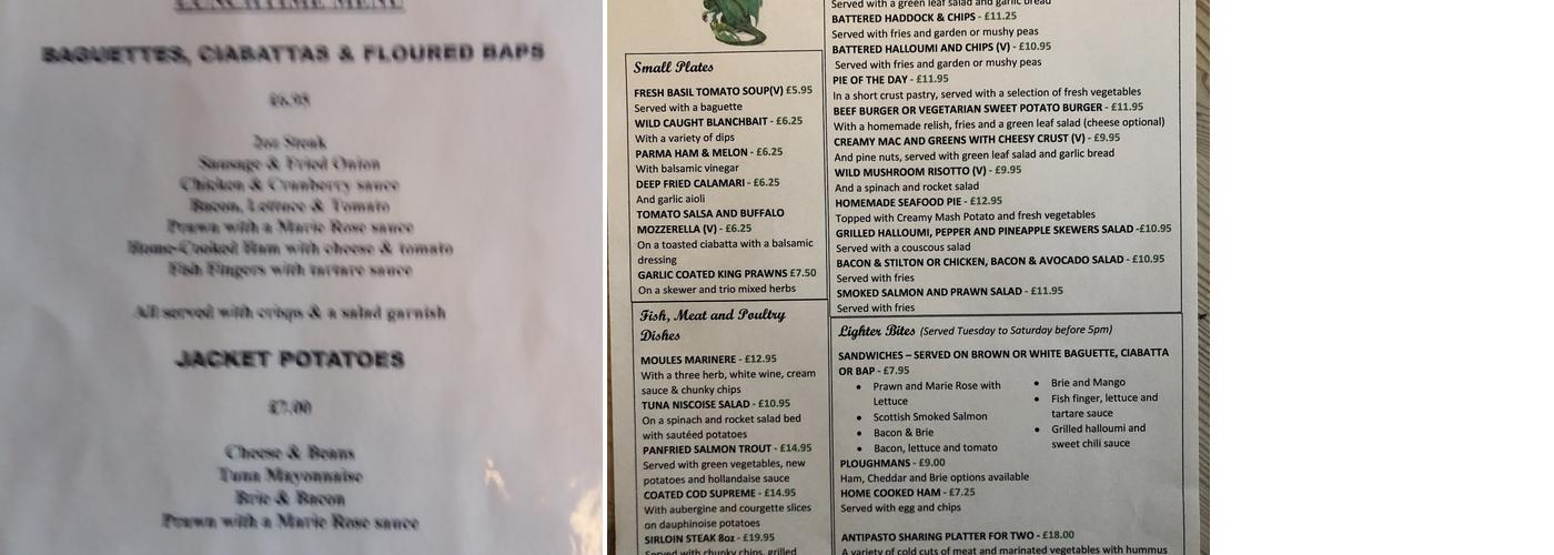 The Green Dragon Menu