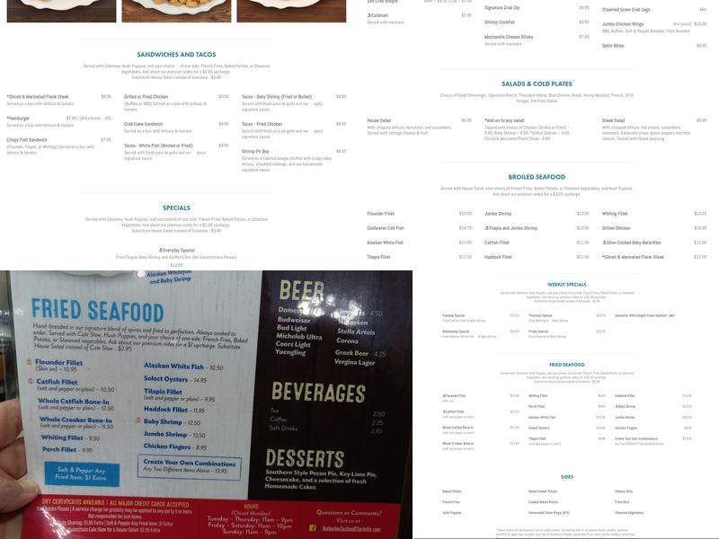 Harbor Inn Seafood Charlotte Menu