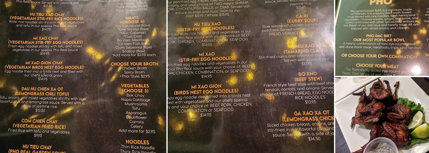 Pho Real Menu