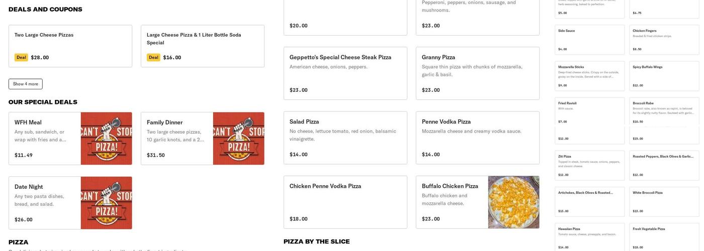 Geppetto's Pizza Menu