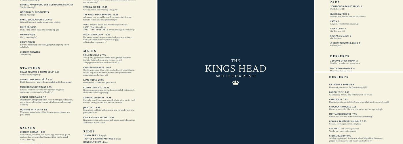 The Kings Head Whiteparish Menu