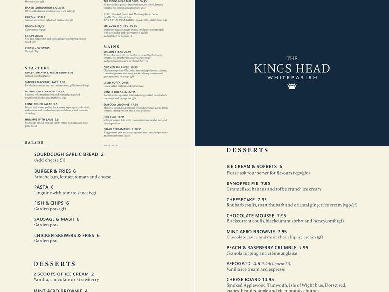 The Kings Head Whiteparish Menu