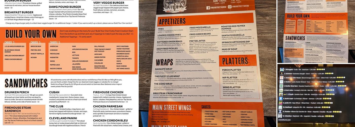 Main Street Tavern - Huron, OH Menu