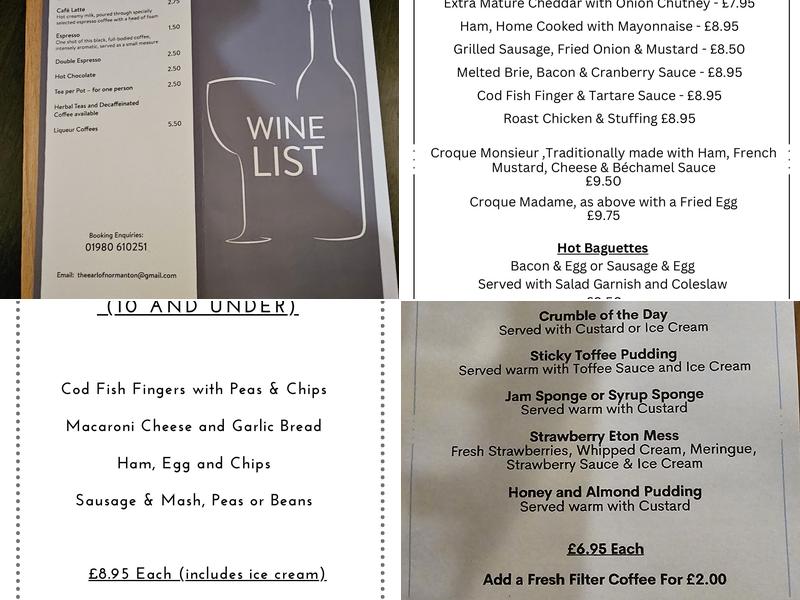 The Earl of Normanton Menu