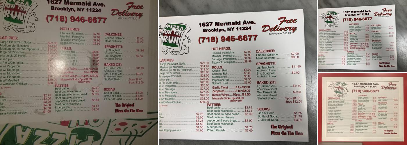 Pizza On The Run Menu