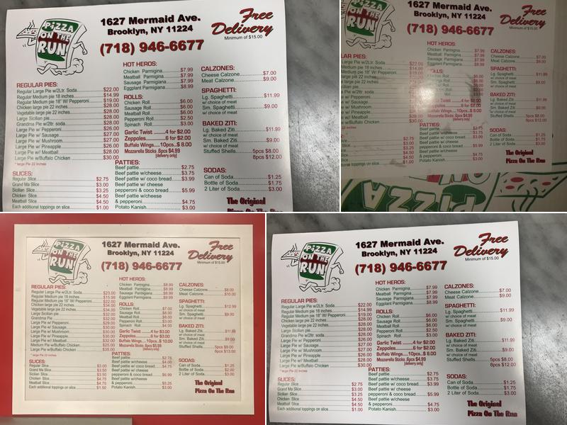 Pizza On The Run Menu