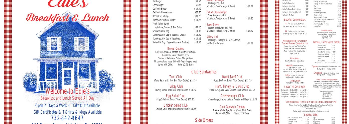 Edie's Luncheonette Menu
