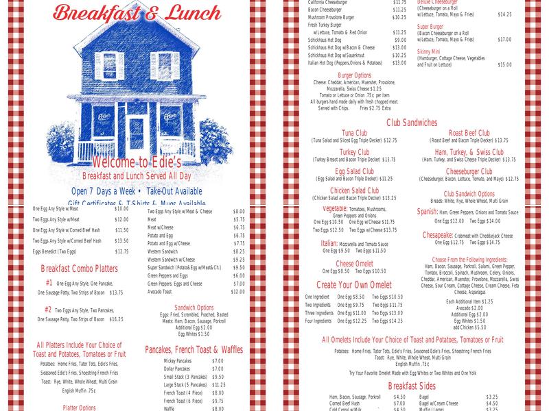 Edie's Luncheonette Menu