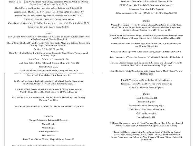 Hare & Hounds Menu