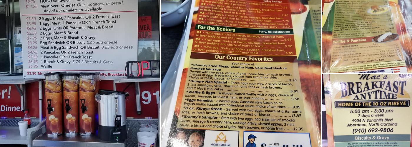 Mac's Breakfast Anytime Menu