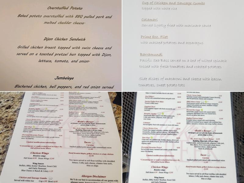 Tinkers Creek Road Tavern Menu