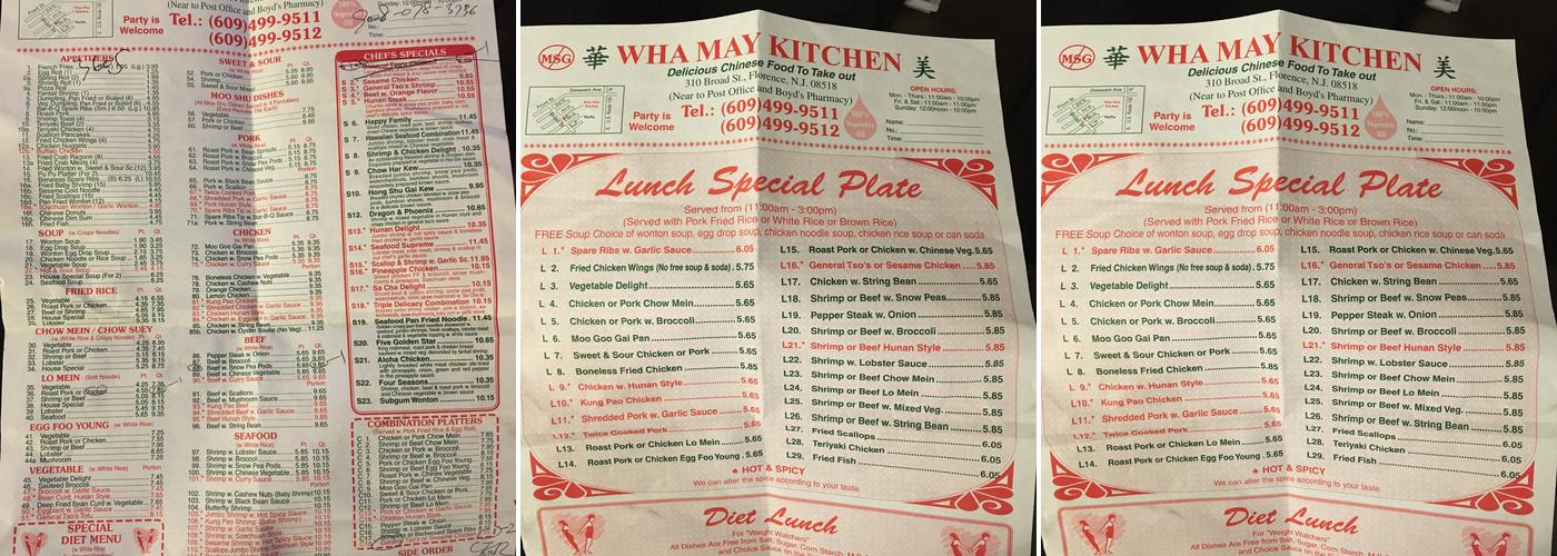 Wha May Kitchen Menu