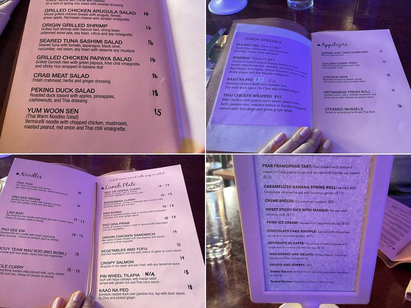 Origin French Thai Menu