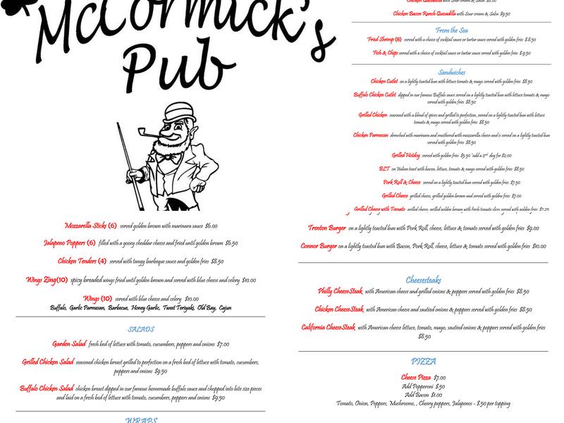 McCormick's Pub Menu