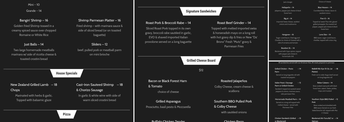ReBAR & kitchen Menu