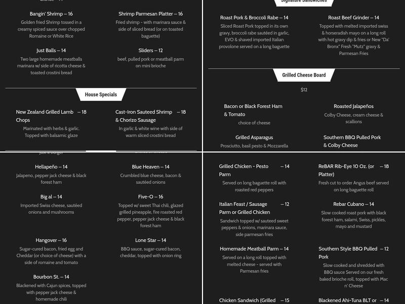ReBAR & kitchen Menu