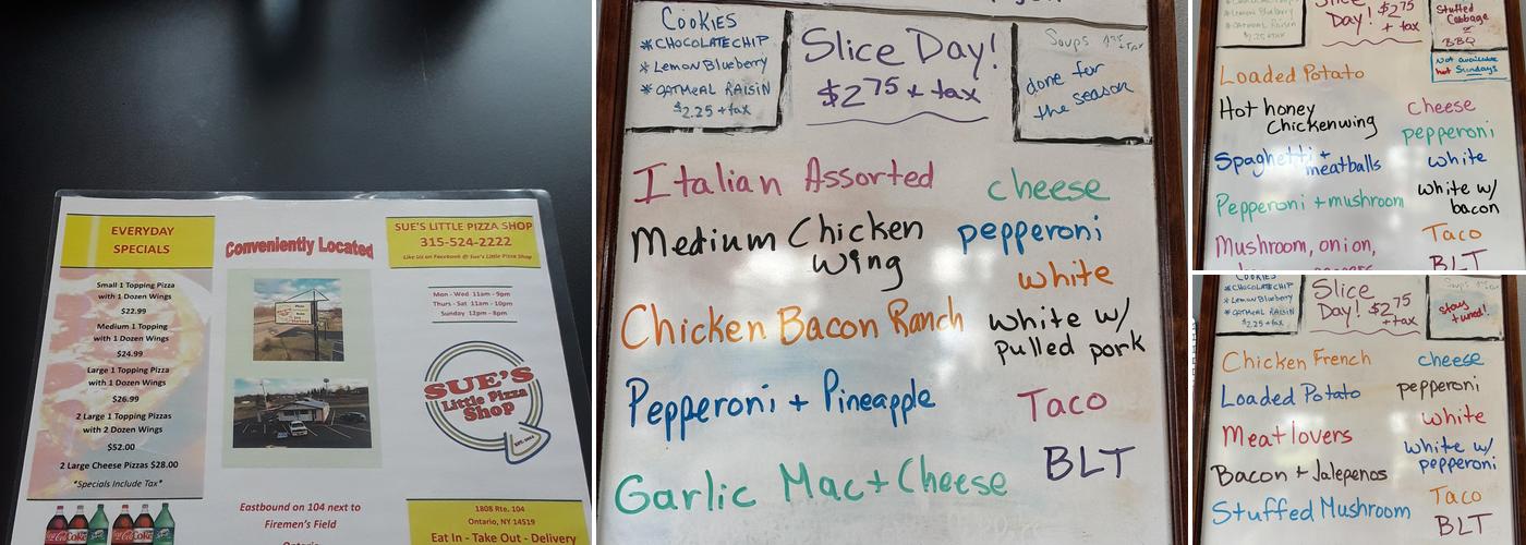 Sue's Little Pizza Shop Menu