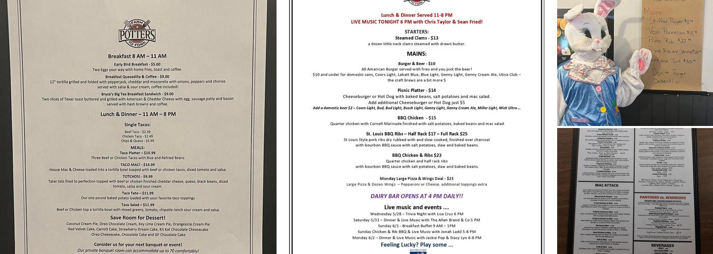 Potters Farm to Fork Menu