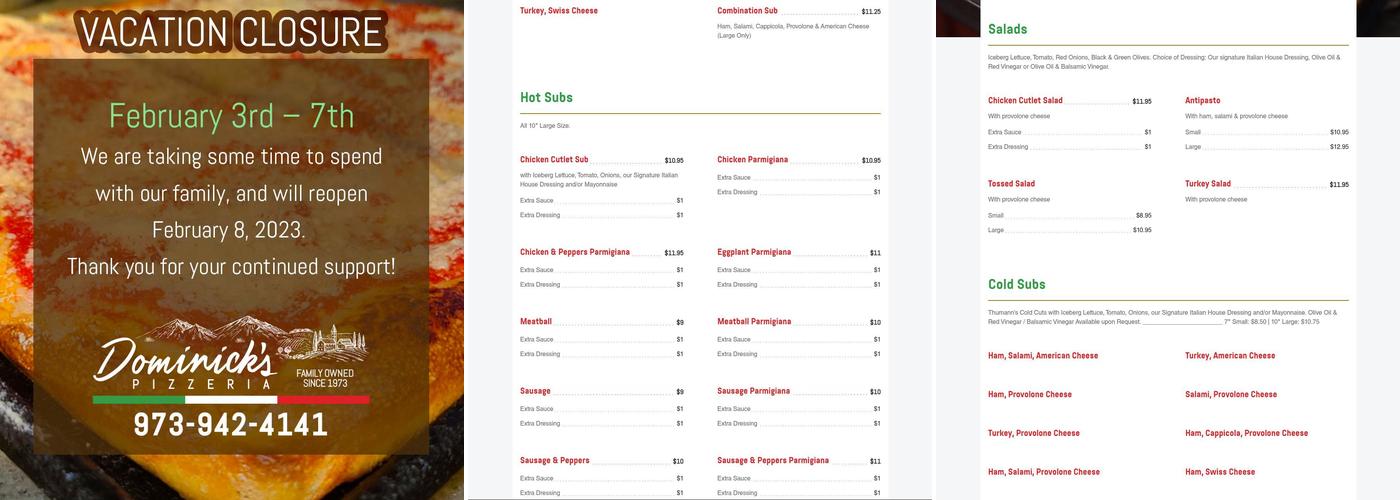 Dominick's Pizza Menu